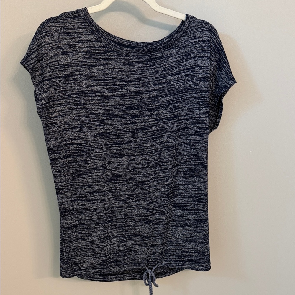 Lou & Grey Navy Space-Dye Short Sleeve Tie-Hem Top